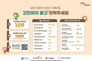 자살 고위험시기 3~5월, 대구 시민 생명안전망 강화
