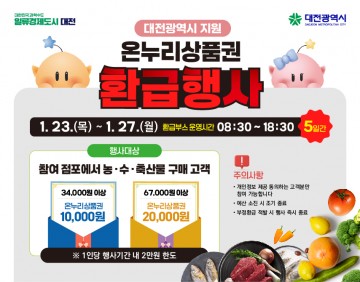 대전시, 설맞이 전통시장서 장보고 온누리상품권 받아 가세요