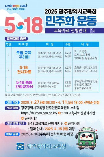 광주교육청, 5·18 교육 꾸러미 전국 초·중·고등학교에 보급 