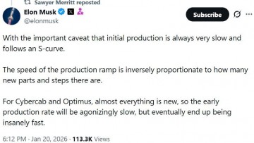 머스크 “사이버캡·옵티머스, 초기엔 느리지만 결국 ‘미친 속도’로 생산”