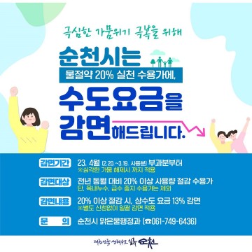  물 절약 수용가, 순천시 상수도요금 감면 시행 
