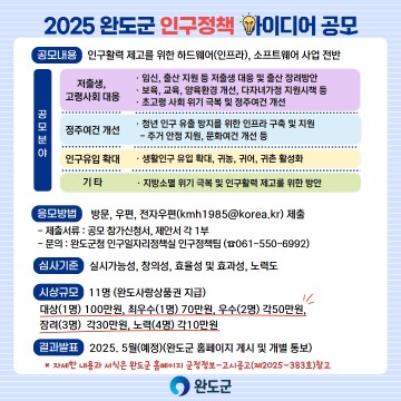 완도군, 인구정책 아이디어 접수 연장 