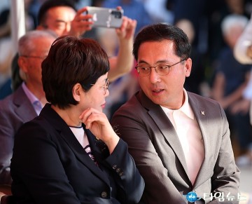 ‘유교전통의례관’ 개관식에서 대화 나누는 백춘희 대표이사와 박희조 동구청장