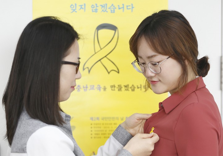 충남교육청, 세월호 참사 추모기간 맞아 추모 리본 패용