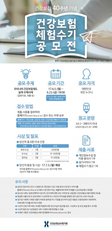 심사평가원, 건강보장 40주년 기념 체험수기 공모전 개최