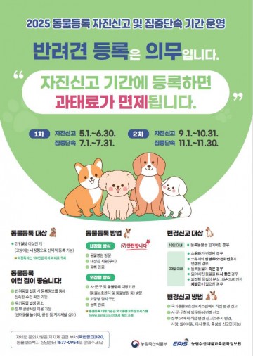 음성군, 반려견 등록 자진신고 기간 운영… 6월 30일까지 과태료 면제