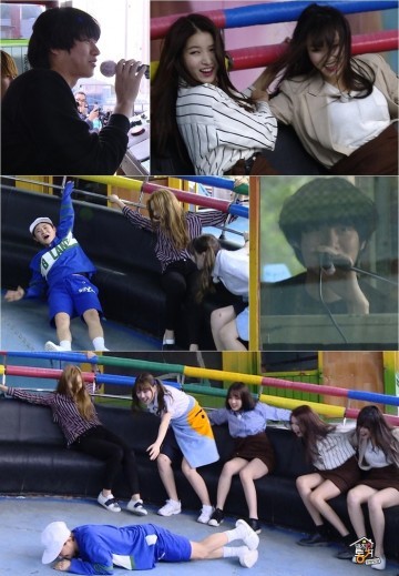 여자친구-김신영, 디스코 팡팡 위 대롱대롱! 김희철 '악마의 미소' 포착! 폭소! 