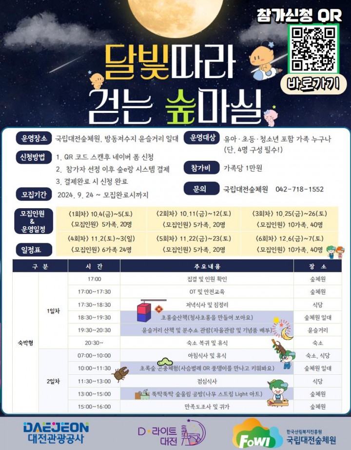 대전관광공사-국립대전숲체원, 야간캠프 ‘달마실’ 운영