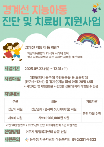 대전 동구, 경계선지능아동 검사·치료비 지원 본격 추진