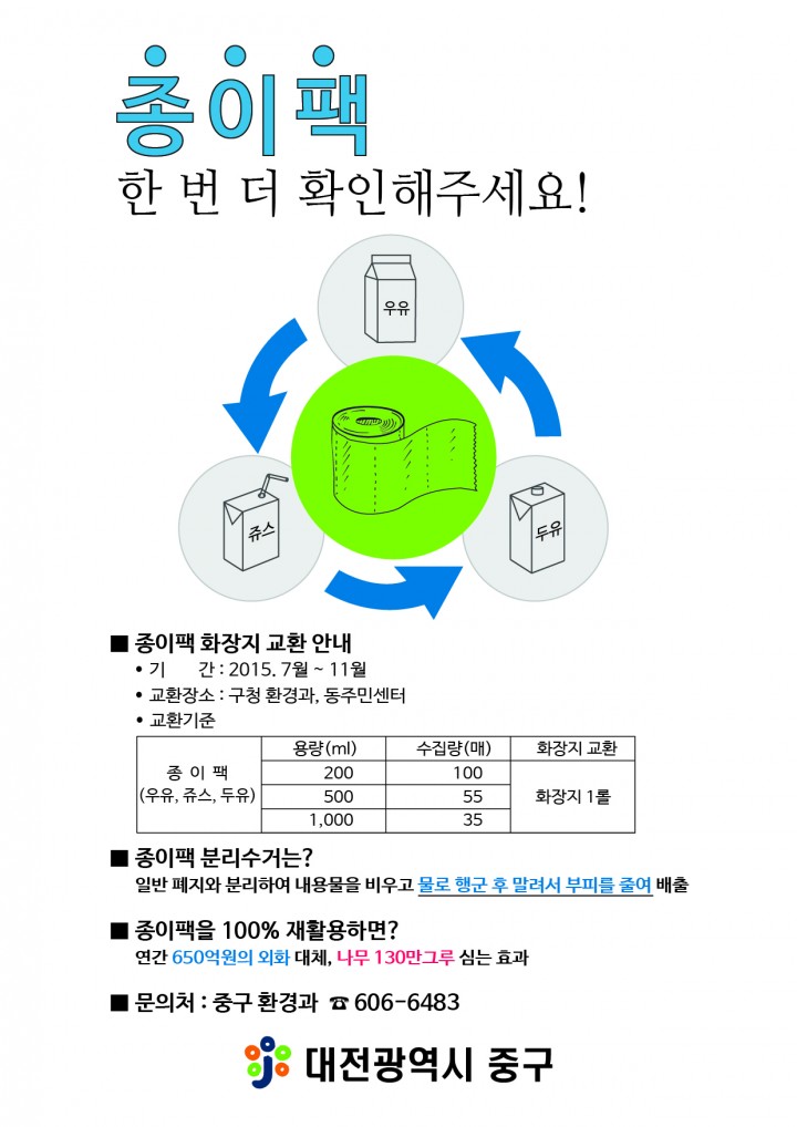 대전 중구, 종이팩, 화장지와 교환하세요!