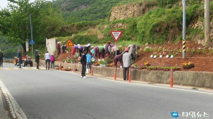 남해군 가천마을 노인회, 다랭이마을 광장 주변 꽃 심기행사