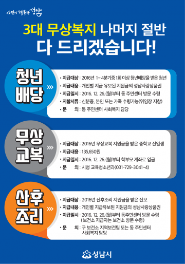 성남시, ‘3대 무상복지’ 유보금 일괄 지급