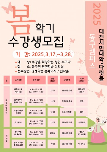 대전 동구, 2025년 봄학기 대전시민대학 동구캠퍼스 수강생 모집