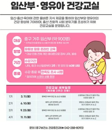 대전 중구, 2024년 임산부·영유아 온라인 건강교실 운영