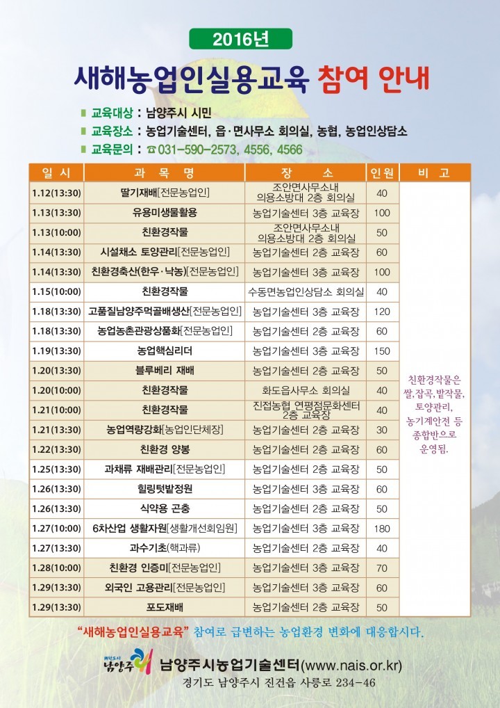 농업,농촌의 창조적 인력양성...새해농업인실용교육