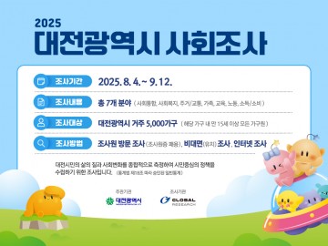 대전시, 8월 4일부터 ‘2025 사회조사’ 실시…市민 삶의 질 진단