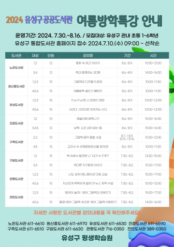 대전 유성구 공공도서관, 초등학생 대상 ‘여름방학특강’ 운영